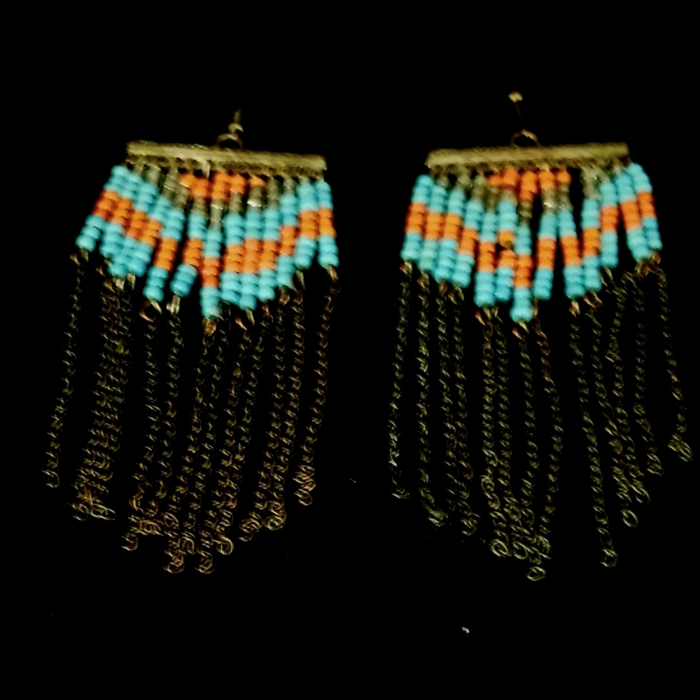 Vintage Topaz/Coral Bead & Brass Native Insp